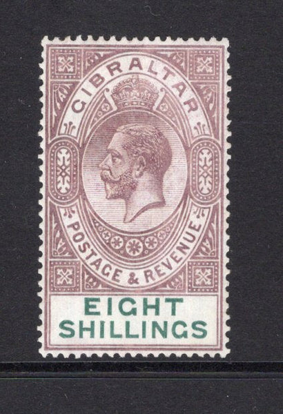 GIBRALTAR - 1912 - GV ISSUE: 8/- dull purple & green GV issue, a fine mint copy. (SG 84)  (GIB/34473)