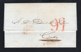 GIBRALTAR - 1840 - FORERUNNER & SPANISH MAIL AGENT IN GIBRALTAR: Complete folded letter datelined 'Gibraltar 13 Feb 1840' with three line 'GIB S.ROQUE ANDA BAXA' marking in red used on mail sent via the Spanish postal agent on Gibraltar. Addressed to CADIZ, SPAIN with large '99' rate handstamp also in red on front .  (GIB45115)