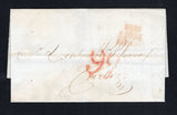 GIBRALTAR - 1839 - FORERUNNER & SPANISH MAIL AGENT IN GIBRALTAR: Complete folded letter datelined 'Gibraltar 31 de Diciembre de 1839' with three line 'GIB S.ROQUE ANDA BAXA' marking in red used on mail sent via the Spanish postal agent on Gibraltar. Addressed to CADIZ, SPAIN with large '99' rate handstamp also in red on front .  (GIB45116)