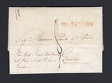 GIBRALTAR - 1825 - PRESTAMP & DISINFECTED MAIL: Complete folded letter datelined 'Gibraltar 2e Lugo 1825' (2nd July) rated '10' and '8' in manuscript on front. Addressed to GENOVA, ITALY, disinfected on arrival with two disinfection slits with straight line 'VIA DIMARK' marking in red on front and '22 LUGLIO' arrival mark in red on reverse.  (GIB45118)