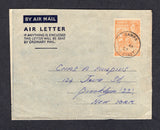GOLD COAST - 1952 - POSTAL STATIONERY & CANCELLATION: 6d yellow orange & dark blue on greyish blue GVI postal stationery airletter (H&G FG2) used with fine strike of SAMPA cds. Addressed to USA. Scarce this postal agency only operated between 1950 and 1955.  (GLD19851)