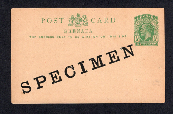 GRENADA - 1912 - POSTAL STATIONERY: ½d green on buff GV postal stationery card (H&G 13) with large 'SPECIMEN' overprint in black.  (GRE/27379)