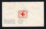 GRENADA - 1916 - CINDERELLA: Commercial cover franked with 2 x 1913 ½d green GV issue and 1916 1d scarlet 'WAR TAX' overprint issue (SG 90 & 111) tied by G.P.O. GRENADA cds's dated OC 14 1916 with 1916 ¼d red 'Grenada Red Cross Society' rouletted WW1 CHARITY label dated '1914-1915' tied on reverse by an additional strike of the cds. Addressed to NEWFOUNDLAND with ST. JOHN'S NFLD arrival cds on reverse. A fine & very scarce label used on cover.  (GRE/43493)