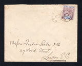 GRENADA - 1896 - CANCELLATION: Cover franked with 1895 2½d mauve & ultramarine QV issue (SG 51) tied by two good strikes of Parish code 'C' cds of SAUTEURS P.O. ST PATRICK'S dated  26 NOV 1896. Addressed to UK with ST. GEORGES Transit cds and UK arrival cds on reverse.  (GRE43908)