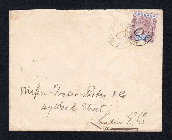 GRENADA - 1896 - CANCELLATION: Cover franked with 1895 2½d mauve & ultramarine QV issue (SG 51) tied by two good strikes of Parish code 'C' cds of SAUTEURS P.O. ST PATRICK'S dated  26 NOV 1896. Addressed to UK with ST. GEORGES Transit cds and UK arrival cds on reverse.  (GRE43908)
