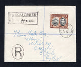 GRENADA - 1949 - REGISTRATION & CANCELLATION: Registered cover franked with single 1938 1/- black & brown GVI issue (SG 160) tied by VICTORIA GRENADA cds dated 17 DE 1949 with five additional strikes on reverse plus large boxed registration marking and 'R' in oval mark all in black. Addressed to UK with G.P.O. GRENADA transit cds on reverse.  (GRE45691)