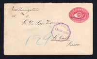 GUATEMALA - 1895 - CANCELLATION: 10c rose postal stationery envelope (H&G B5a) used with good strike of LARGE NUMERAL '4' cancel in violet with light strike of octagonal ANTIGUA cds alongside. Addressed to SWITZERLAND with transit & arrival marks on reverse. A nice proving piece.  (GUA/26752)
