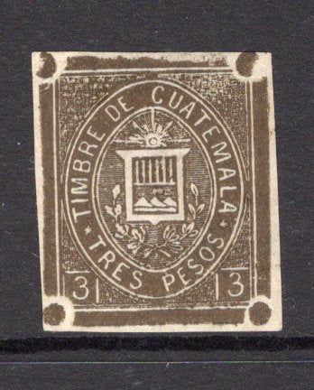 GUATEMALA - 1868 - REVENUE: 3p sepia 'First' REVENUE issue, a fine unused four margin copy. (Guatemala Fiscal Handbook #R7)  (GUA/28467)