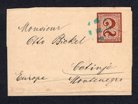 GUATEMALA - 1890 - POSTAL STATIONERY & DESTINATION: 2c brown on manila paper postal stationery wrapper (H&G E2) used with green 'Cork' cancel. Addressed to CETINJE, MONTENEGRO with arrival cds on reverse. Scarce use.  (GUA/28493)