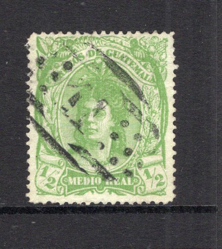 GUATEMALA - 1878 - CANCELLATION: ½r yellow green 'Indian Woman' issue a fine used copy with full strike of LARGE NUMERAL '11' of CHAMPERICO in black. (SG 11)  (GUA/30023)