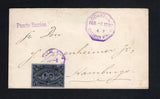 GUATEMALA - 1897 - EXPOSITION ISSUE: Cover franked with single 1897 10c black on slate blue 'Central American Exhibition' issue (SG 65) tied by circular GUATEMALA 1 C.A. cancel with fine octagonal CORREOS DIRECCION GENERAL cds dated FEB 6 1897 alongside. Addressed to GERMANY with arrival cds on reverse. Part of backflap missing.  (GUA/42109)