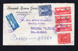 GUATEMALA - 1936 - AIRMAIL & DESTINATION: Commercial cover franked with 1929 2c bright blue and 5c carmine red and 1935 5c light blue and strip of three 15c carmine 'EXTERIOR' Air issue on front plus 1927 1c olive green TAX issue on reverse (SG 229, 232, 310, 312 & 223) all tied by SERVICIO INTERNACIONAL AEREO GUATEMALA cds's dated 17 MAR 1936. Sent airmail to CHILE with transit & arrival cds's on reverse.  (GUA/43026)