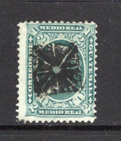 GUATEMALA - 1875 - CANCELLATION: ½r blue green 'Liberty Head' issue used with good strike of fancy 'Box' cancel in black. (SG 8)  (GUA44072)