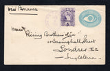 GUATEMALA - 1893 - POSTAL STATIONERY & CANCELLATION: 5c blue postal stationery envelope (H&G B4) used with added 1886 5c deep violet 'Quetzal' issue (SG 46) tied by PUERTO DE SAN JOSE cds dated FEB 6 1893. Addressed to UK with transit & arrival marks on reverse.  (GUA44528)