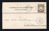 GUATEMALA - 1930 - POSTAL STATIONERY: 'UN PESO' on 2p 50c brown postal stationery notification envelope (H&G NB2) with 'CORREOS NACIONALES SERVICIO INTERIOR' overprint in black (Guatemala Handbook Type D). A fine used example with GUATEMALA CITY machine cancel dated OCT 15 1930 and small ENCOMIENDAS CENTRAL-GUATA cds dated the same day in purple on front. Sent locally within GUATEMALA CITY.  (GUA44529)
