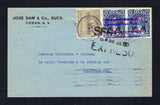 GUATEMALA - 1934 - EXPRESS MAIL: Cover franked with pair 1934 2c bright blue with 'AEREO INTERIOR 1934' overprint and 1927 1c olive green TAX issue (SG 279 & 223) tied by COBAN cds in purple dated JUL 26 1934 and also by large SERVICIO EXPRESO cancel in black dated 12 M. 26 JUL 1934. Addressed to GUATEMALA CITY with arrival cds dated the same day on reverse.  (GUA44531)