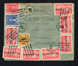 GUATEMALA - 1933 - AIRMAIL: Cover with typed 'Por Avion' and manuscript 'Correo Aereo' at top franked with 1929 2c bright blue & 5c carmine red, 1931 4c orange yellow with 'AEREO EXTERIOR 1931' overprint and seven copies of 1931 6c rose carmine AIRMAIL issue with 'EXTERIOR - 1931' overprint plus 1927 1c olive green TAX issue (SG 229, 232, 261, 260 & 223) all tied by multiple strikes of PATULUL SOLOLA cds dated 24 AGO 1933. Addressed to GERMANY with transit & arrival marks on reverse. The cover has small fa