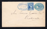 GUATEMALA - 1894 - CANCELLATION: 5c blue postal stationery envelope (H&G B4b, the later printing) used with added 1886 1c deep bright blue 'Quetzal' issue (SG 43) tied by oval ADMINISTRACION DE CORREOS ANTIGUA cancel in blue dated 10 FEB 1894 with circular ANTIGUA CANCELADO marking also in blue alongside. Addressed  to GUATEMALA CITY with arrival mark on reverse.  (GUA45579)