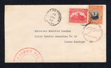 HAITI - 1929 - FIRST FLIGHT: Cover franked with 1924 10c carmine & 50c black & orange (SG 300 & 302) tied by PORT-AU-PRINCE cds's dated 10 JAN 1929 with circular 'AVION' Airplane cachet in red alongside. Flown on the Port-au-Prince - Santo Domingo first flight by pilot Basil Rowe with large semi-circular 'PREMIER VOL' cachet in red on front. Addressed to SANTO DOMINGO, DOMINICAN REPUBLIC with arrival cds on reverse. (Muller #17, 547 covers carried)  (HAI30409)