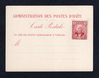 HAITI - 1881 - POSTAL STATIONERY: Rose on white postal stationery formular card (H&G 10) unused with 1887 1c lake 'Salomon' issue (SG 24) applied at top right.  (HAI/31966)