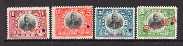 HAITI - 1910 - SPECIMENS: 'President A. T. Simon' issue, the set of four for inland and foreign mail each stamp overprinted 'SPECIMEN' with small hole punch. Very fine. Ex ABNCo. Archive. (SG 160/163)  (HAI/40204)