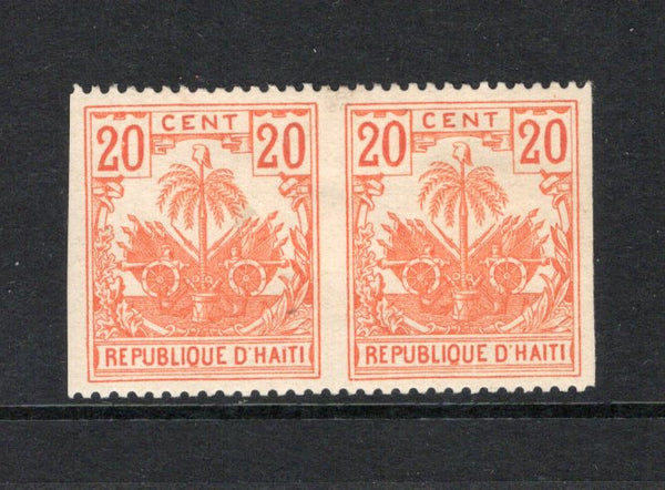 HAITI - 1896 - VARIETY: 20c orange 'Drooping Palms' issue with variety IMPERF BETWEEN HORIZONTAL PAIR fine mint. (SG 46b)  (HAI/43251)