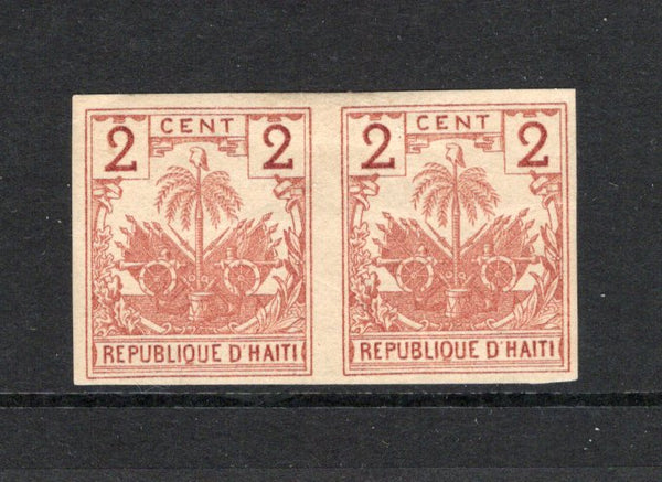 HAITI - 1896 - VARIETY: 2c Indian red 'Drooping Palms' issue, a fine mint IMPERF PAIR. (SG 42a)  (HAI/43252)