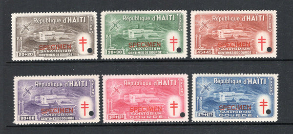HAITI - 1949 - COMMEMORATIVES: 'Anti-tuberculosis and Malaria Relief Fund' issue the set of six with 'SPECIMEN' overprint in red and small hole punch. Ex ABNCo. archive. (SG 427/432)  (HAI43606)