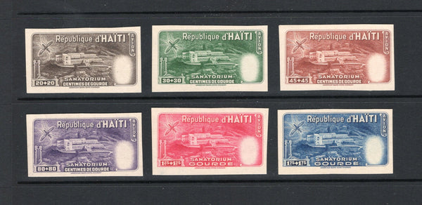 HAITI - 1949 - PROOFS: 'Anti-tuberculosis and Malaria Relief Fund' issue the set of six IMPERF PROOFS on thick card of the main frame design only with the red 'TB' emblem omitted. Fine & rare. (As SG 427/432)  (HAI43609)
