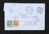 HAITI - 1885 - CLASSIC ISSUES: Cover datelined 'Jeremie 27 Juillet 1885 on inside flap franked with four margin 1881 7c pale blue on bluish imperf 'Liberty Head' and 1882 3c grey bistre on buff perforated 'Liberty Head' issue (SG 5a & 12) tied by two strikes of PORT-AU-PRINCE cds dated 4 AOUT 1885 with third strike alongside. Addressed to FRANCE with arrival cds's on front & reverse. Small part of address has been excised and neatly repaired and cover has a light horizontal filing crease affecting stamps. 