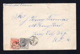 HAITI - 1895 - PALMS ISSUE: Cover with manuscript 'Per Dutch Steamer' at top franked with 1891 3c grey 'Upright Palms' issue and 1893 7c scarlet 'Drooping Palms' issue (SG 31a & 39) tied by three strikes of PORT-AU-PRINCE cds dated 18 MARS 1895. Addressed to USA with transit & arrival marks on reverse.  (HAI43880)