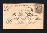 HAITI - 1898 - REGISTRATION: Small registered cover with 'BANQUE NATIONALE D'HAITI' imprint at top franked with single 1893 20c brown 'Drooping Palms' issue (SG 40) tied by PORT-AU-PRINCE cds's dated 24 MARS 1898 with small boxed 'R' registration marking alongside. Addressed to USA arrival marks on reverse. Very attractive  (HAI43883)