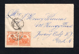 HAITI - 1894 - PALMS ISSUE: Cover franked with 2 x 1893 5c orange vermilion 'Drooping Palms' issue (SG 38) tied by PORT-AU-PRINCE cds dated 12 NOV 1894 with second strike alongside. Addressed to USA with transit & arrival marks on reverse.  (HAI43886)