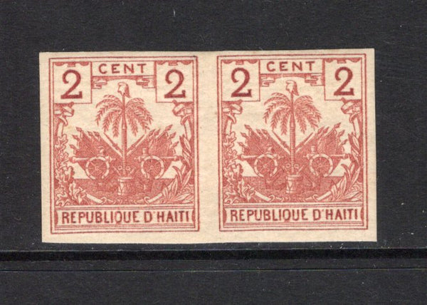 HAITI - 1896 - VARIETY: 2c Indian red 'Drooping Palms' issue, a fine mint IMPERF PAIR. (SG 42a)  (HAI44078)