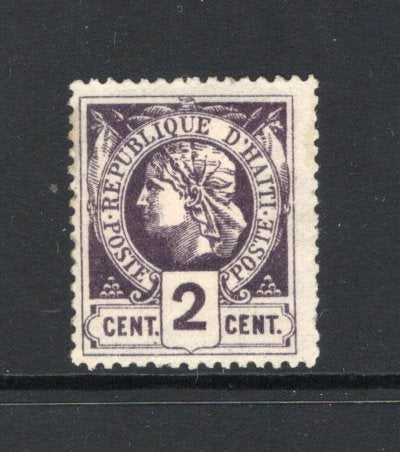 HAITI - 1882 - POSTAL FORGERY: 2c purple on white 'Liberty Head' issue POSTAL FORGERY perforated 14, a fine unused copy. Very scarce. (As SG 10)  (HAI44233)