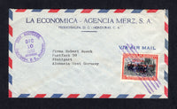 HONDURAS - 1958 - SIGNATURE CONTROLS: Airmail cover franked with 1953 50c on 8c black & scarlet (SG 518) with complete small 'R Estrada S' SIGNATURE CONTROL marking of 'Francisco Morazan' province tied by 'Lines' cancel with SERV. NOCTURNO ESTAFETAS TEGUCIGALPA cds dated DIC 10 1958 alongside. Addressed to GERMANY.  (HON/41711)