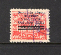 HONDURAS - 1931 - AIRMAIL ISSUES: 15c on 50c vermilion 'Interior' AIR surcharge issue on official stamp with 'OFICIAL' obliterated by bars, a fine cds used copy. (SG 343, Sanabria #88)  (HON/42086)