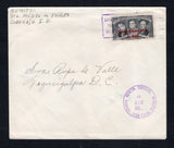 HONDURAS - 1953 - CANCELLATION & ISLAND MAIL: Cover franked with single 1953 5c on 21c black (SG 507) tied by 'Lines' roller cancel in purple with fine strike of GUANAJA - ISLAS BAHIA cds alongside dated 8 DIC 1953. Addressed to TEGUCIGALPA with arrival cds on reverse.  (HON44684)