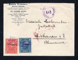 HONDURAS - 1911 - OFFICIAL MAIL: Printed 'Revista Economica Boletin Mensual' (The Economic Review) cover franked with 1911 5c carmine and 10c blue 'OFICIAL' overprint issue (SG O150 & O152) tied by 'Lines' cancel with TEGUCIGALPA cds alongside dated MAY 18 1911. Addressed to GERMANY with transit cds on reverse.  (HON45261)