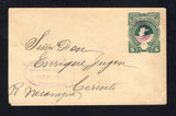 HONDURAS - 1892 - POSTAL STATIONERY & ISLAND MAIL: 5c green on yellow 'Seebeck' postal stationery envelope (H&G B9) used with fine strike of oval REPUBLICA DE HONDURAS BUREAU POSTAL D'EXCHANGE AMAPALA cancel in purple dated AGO 13 1892. Addressed to NICARAGUA with CORINTO arrival cds on reverse. Scarce.  (HON45588)