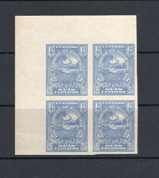 HONDURAS - 1911 - VARIETY: 6c milky blue 'Hass' issue, a fine unused IMPERF corner marginal block of four. (SG 143 variety)  (HON/5572)