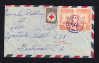 HONDURAS - 1963 - CANCELLATION: Airmail cover franked with 1959 pair 5c red orange & 1945 1c TAX issue (SG 606 & 456a) tied by SAMBO CREEK ATLANTIDA HONDURAS cds. Addressed to GUATEMALA with transit and arrival marks on reverse.  (HON/9900)