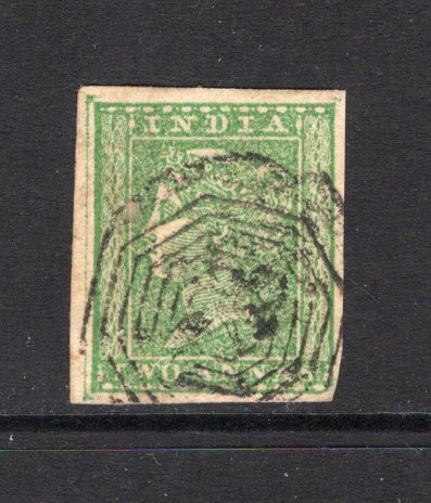 INDIA - 1854 - CLASSIC ISSUES: 2a yellowish green QV issue, a fine used four margin copy. (SG 31)  (IND12608)