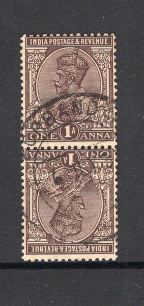 INDIA - 1926 - VARIETY: 1a chocolate GV issue, a very fine TETE BECHE PAIR used with FORBANDAN cds. (SG 203a)  (IND12630)
