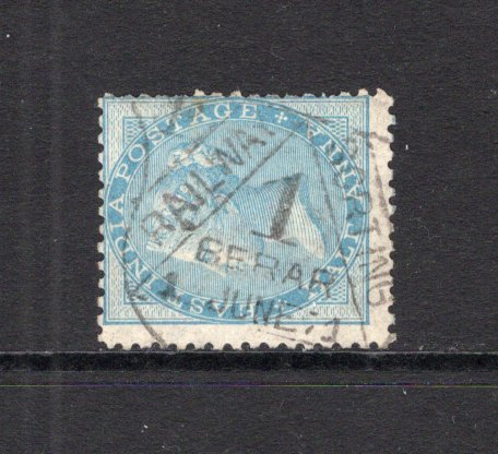 INDIA - 1865 - CANCELLATION: ½a pale blue QV issue used with superb almost complete strike of RAILWAY SORTING 1 BERAR 4 JUNE 1871 'Shield' cancel. Scarce. (SG 55)  (IND12670)