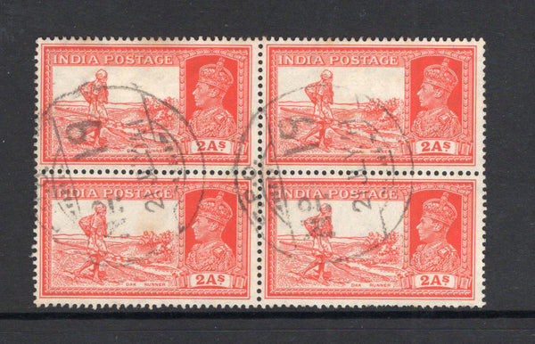 INDIA - 1941 - CANCELLATION & MILITARY: 2a vermilion GVI issue a block of four used with two strikes of Indian 'F.P.O. No. 19' cds dated 21 JUL 1941 located at BAQUSH in EGYPT. (SG 251)  (IND12675)