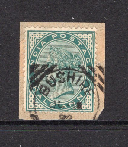 INDIA - 1892 - INDIA USED IN IRAN: ½a blue green QV issue of India used on piece with good strike of medium BUSHIRE squared circle cancel dated JUL 18 1892. (SG Z133)  (IND13060)