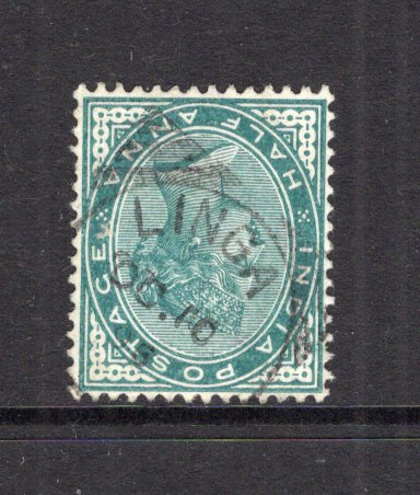INDIA - 1895 - INDIA USED IN IRAN: ½a blue green QV issue of India used with good strike of small LINGA squared circle cancel dated OCT 10 1895. (SG Z336)  (IND13072)