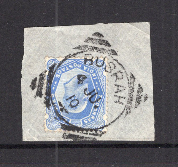 INDIA - 1910 - INDIA USED IN IRAQ: 2a 6p ultramarine EVII issue of India used on piece with fine strike of large BUSRAH 'Squared Circle' cancel dated 4 JUL 1910. (SG Z163)  (IND13304)