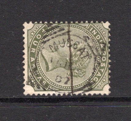 INDIA - 1894 - INDIA USED IN OMAN: 4a olive green QV issue of India used with superb central strike of small MUSCAT Squared circle cancel dated JUL 1887. (SG 95)  (IND15014)